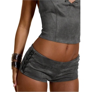 image:imageFloerns Womens Lace Up Mini Shorts Low Rise Music Festival Micro Hot PantsGrey