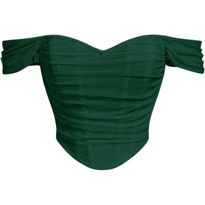 image:imageFloerns Womens Off Shoulder Short Sleeve Ruched Corset Crop Going Out TopDark Green