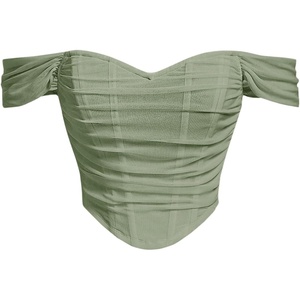 image:imageFloerns Womens Off Shoulder Short Sleeve Ruched Corset Crop Going Out TopMint Green