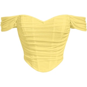 image:imageFloerns Womens Off Shoulder Short Sleeve Ruched Corset Crop Going Out TopYellow