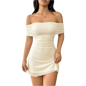 image:imageFloerns Womens Off The Shoulder Mini Dress Short Sleeve Bodycon Going Out DressesApricot