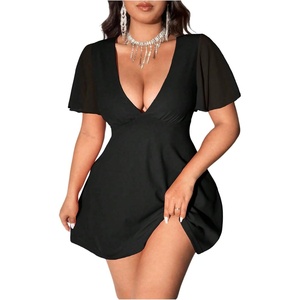 image:imageFloerns Womens Plus Size Flounce Sleeve V Neck A Line Night Out Mini DressBlack