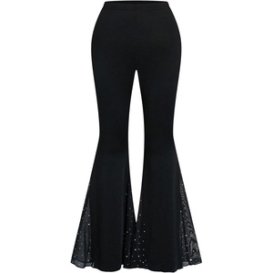 image:imageFloerns Womens Plus Size Rhinestone Flare Leggings High Waist Bell BottomsBlack