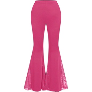 image:imageFloerns Womens Plus Size Rhinestone Flare Leggings High Waist Bell BottomsHot Pink
