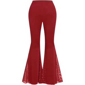 image:imageFloerns Womens Plus Size Rhinestone Flare Leggings High Waist Bell BottomsRed
