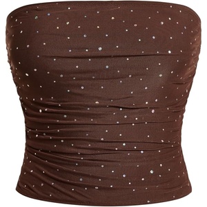 image:imageFloerns Womens Rhinestone Sleeveless Bandeau Party Corset Sequin Tube TopCoffee Brown