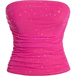 image:imageFloerns Womens Rhinestone Sleeveless Bandeau Party Corset Sequin Tube TopHot Pink