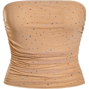 image:imageFloerns Womens Rhinestone Sleeveless Bandeau Party Corset Sequin Tube TopKhaki