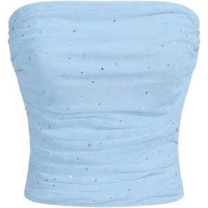 image:imageFloerns Womens Rhinestone Sleeveless Bandeau Party Corset Sequin Tube TopLight Blue