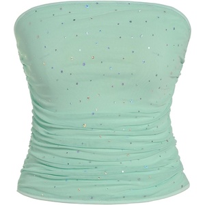 image:imageFloerns Womens Rhinestone Sleeveless Bandeau Party Corset Sequin Tube TopMint Green