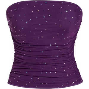 image:imageFloerns Womens Rhinestone Sleeveless Bandeau Party Corset Sequin Tube TopPurple