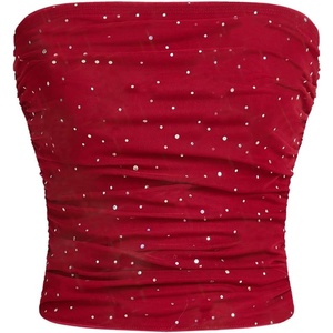 image:imageFloerns Womens Rhinestone Sleeveless Bandeau Party Corset Sequin Tube TopRose Red