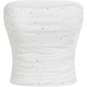 image:imageFloerns Womens Rhinestone Sleeveless Bandeau Party Corset Sequin Tube TopWhite