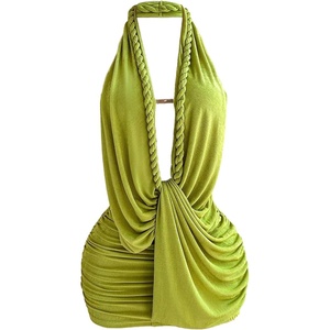 image:imageFloerns Womens Summer Halter Mini Dress Ruched Vacation Bodycon DressesGreen