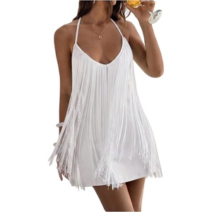 image:imageFloerns Womens Tassel Halter Mini Dress Club Date Night Party DressesWhite