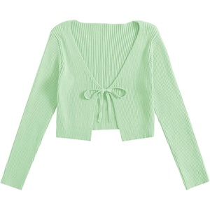 image:imageFloerns Womens Tie Front Long Sleeve Ribbed Knit Shrug Cardigan Crop TopLight Green