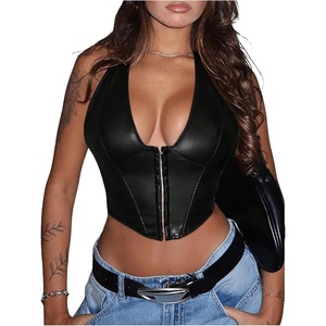 image:imageFloerns Womens Y2K PU Leather Halter Neck Crop Tank TopBlack