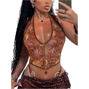 image:imageFloerns Womens Y2K PU Leather Halter Neck Crop Tank TopBrown Paisley