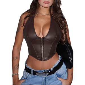 image:imageFloerns Womens Y2K PU Leather Halter Neck Crop Tank TopMocha Brown