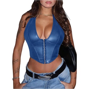 image:imageFloerns Womens Y2K PU Leather Halter Neck Crop Tank TopRoyal Blue