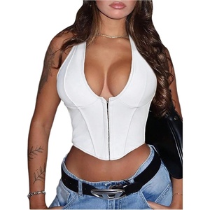 image:imageFloerns Womens Y2K PU Leather Halter Neck Crop Tank TopWhite