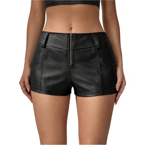 image:imageFloerns Womens Y2k Mini Shorts Zip Up Low Waist PU Leather Hot PantsBlack