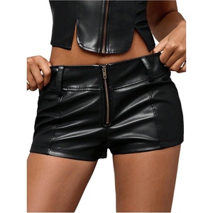 image:imageFloerns Womens Y2k Mini Shorts Zip Up Low Waist PU Leather Hot PantsBlack Solid Leather