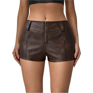 image:imageFloerns Womens Y2k Mini Shorts Zip Up Low Waist PU Leather Hot PantsBrown