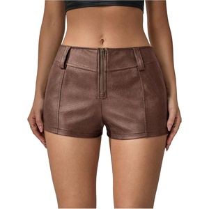 image:imageFloerns Womens Y2k Mini Shorts Zip Up Low Waist PU Leather Hot PantsMocha Brown