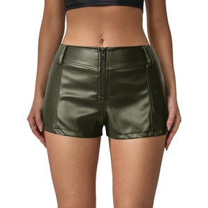 image:imageFloerns Womens Y2k Mini Shorts Zip Up Low Waist PU Leather Hot PantsOlive Green