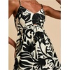image:imageFloerns Womens Boho Tropical Leaf Shirred Spaghetti Strap Mini DressesBlack White Tropical