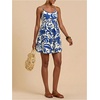image:imageFloerns Womens Boho Tropical Leaf Shirred Spaghetti Strap Mini DressesBlue White Tropical