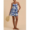 image:imageFloerns Womens Boho Tropical Leaf Shirred Spaghetti Strap Mini DressesBlue White Tropical
