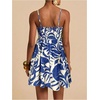 image:imageFloerns Womens Boho Tropical Leaf Shirred Spaghetti Strap Mini DressesBlue White Tropical
