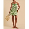 image:imageFloerns Womens Boho Tropical Leaf Shirred Spaghetti Strap Mini DressesGreen Tropical Leaf