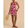 image:imageFloerns Womens Boho Tropical Leaf Shirred Spaghetti Strap Mini DressesRed Violet Tropical