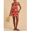 image:imageFloerns Womens Boho Tropical Leaf Shirred Spaghetti Strap Mini DressesRed White Tropical