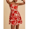 image:imageFloerns Womens Boho Tropical Leaf Shirred Spaghetti Strap Mini DressesRed White Tropical