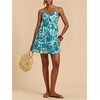 image:imageFloerns Womens Boho Tropical Leaf Shirred Spaghetti Strap Mini DressesTropical Blue White