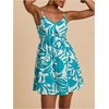 image:imageFloerns Womens Boho Tropical Leaf Shirred Spaghetti Strap Mini DressesTropical Blue White