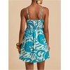image:imageFloerns Womens Boho Tropical Leaf Shirred Spaghetti Strap Mini DressesTropical Blue White