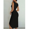 image:imageFloerns Womens Elegant Asymmetrical Neck Midi Dress Sleeveless Bodycon Formal Prom DressesBlack