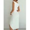 image:imageFloerns Womens Elegant Asymmetrical Neck Midi Dress Sleeveless Bodycon Formal Prom DressesWhite