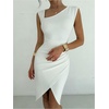 image:imageFloerns Womens Elegant Asymmetrical Neck Midi Dress Sleeveless Bodycon Formal Prom DressesWhite