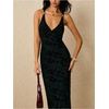 image:imageFloerns Womens Elegant V Neck Long Dress Floral Criss Cross Backless Wedding Guest DressesBlack