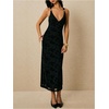 image:imageFloerns Womens Elegant V Neck Long Dress Floral Criss Cross Backless Wedding Guest DressesBlack