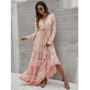 image:imageFloerns Womens Floral Print Boho V Neck Long Sleeve Flowy Maxi DressApricot