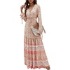 image:imageFloerns Womens Floral Print Boho V Neck Long Sleeve Flowy Maxi DressApricot