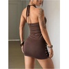 image:imageFloerns Womens Halter Y2K Rivet Backless Ruched Bodycon Mini DressCoffee