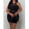 image:imageFloerns Womens Plus Size Halter Neck Lace Night Out Party Mini DressesBlack
